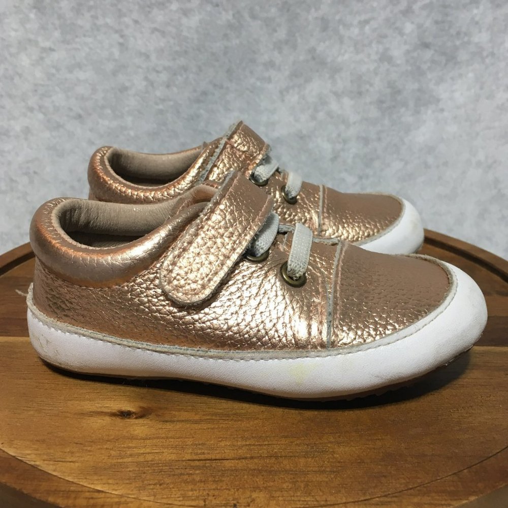 Monkey Feet Shoes Toddler Girl Size 12-18m Rose Gold Sneakers Hook and Loop